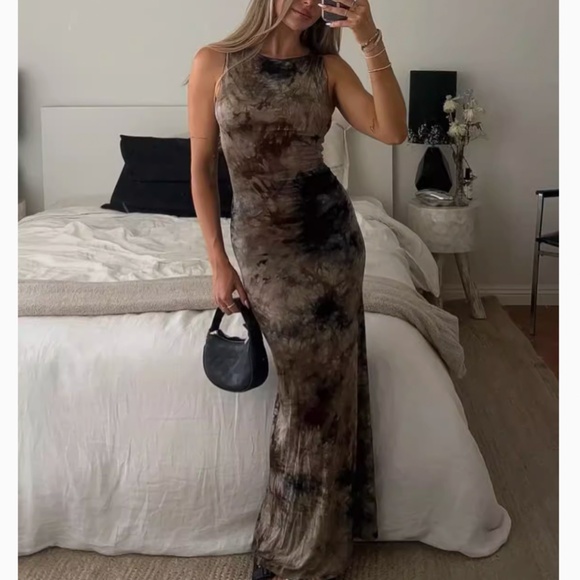 NEW DISSH Sawyer Tie-Dye Midi/Maxi Dress - Taupe Beige Blue - Picture 3 of 10